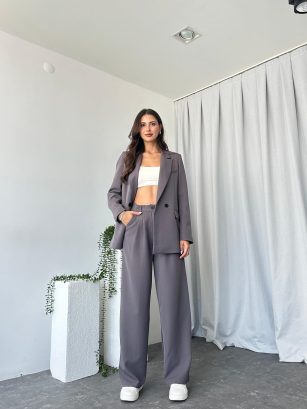 Kadın Füme Oversize Ceket Pantolon Takım
