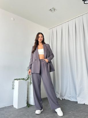 Kadın Füme Oversize Ceket Pantolon Takım