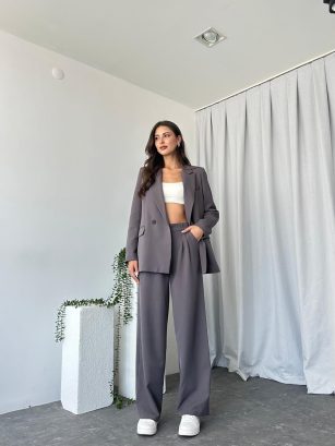 Kadın Füme Oversize Ceket Pantolon Takım