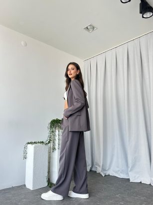 Kadın Füme Oversize Ceket Pantolon Takım