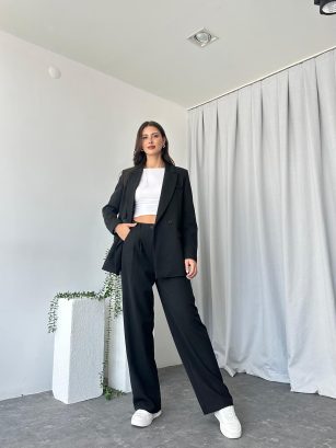 Kadın Siyah Oversize Ceket Pantolon Takım