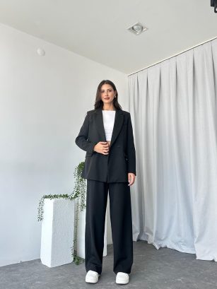 Kadın Siyah Oversize Ceket Pantolon Takım