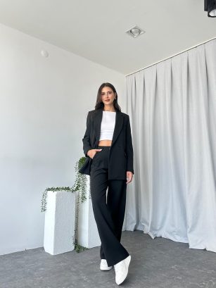 Kadın Siyah Oversize Ceket Pantolon Takım
