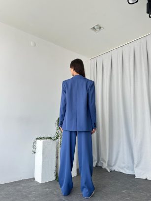 Kadın Mavi Oversize Ceket Pantolon Takım