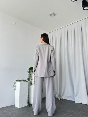 Kadın Gri Oversize Ceket Pantolon Takım