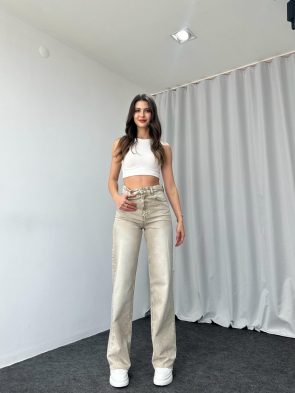 Kadın Bej Tint Yıkama Malibu Jean