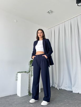 Kadın Lacivert Oversize Ceket Pantolon Takım