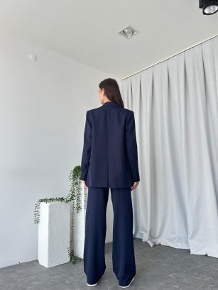 Kadın Lacivert Oversize Ceket Pantolon Takım