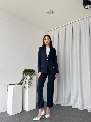 Kadın Laciveert Lessi Ceket Pantolon Takım