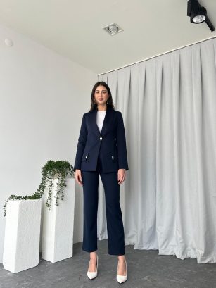 Kadın Laciveert Lessi Ceket Pantolon Takım