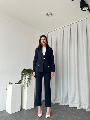 Kadın Laciveert Lessi Ceket Pantolon Takım