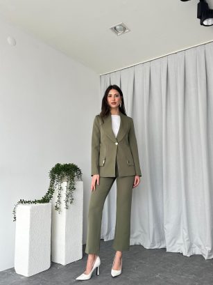 Kadın Haki Lessi Ceket Pantolon Takım