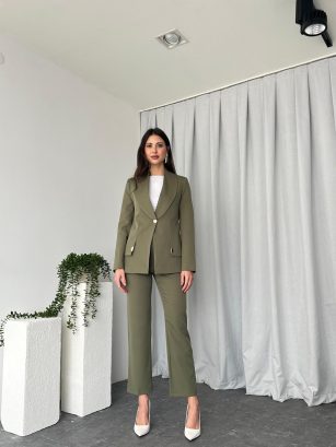 Kadın Haki Lessi Ceket Pantolon Takım