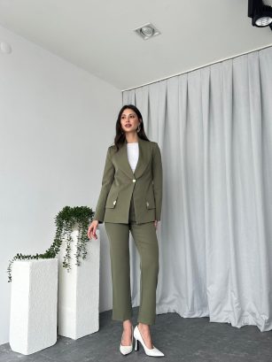 Kadın Haki Lessi Ceket Pantolon Takım