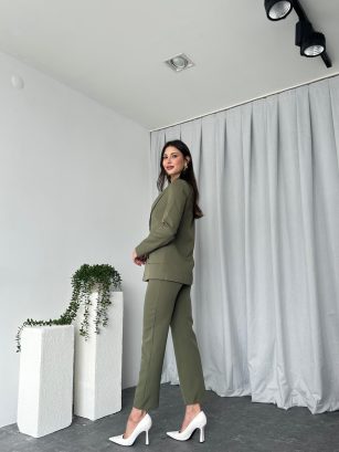Kadın Haki Lessi Ceket Pantolon Takım