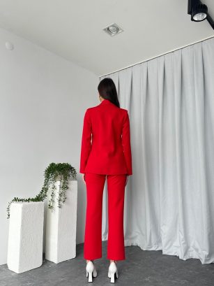 Kadın Kırmızı Lessi Ceket Pantolon Takım