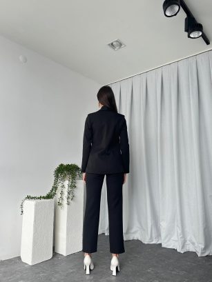 Kadın Siyah Lessi Ceket Pantolon Takım