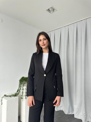 Kadın Siyah Lessi Ceket Pantolon Takım