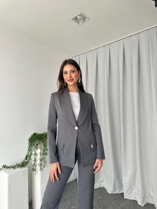 Kadın Füme Lessi Ceket Pantolon Takım