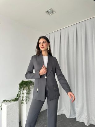 Kadın Füme Lessi Ceket Pantolon Takım