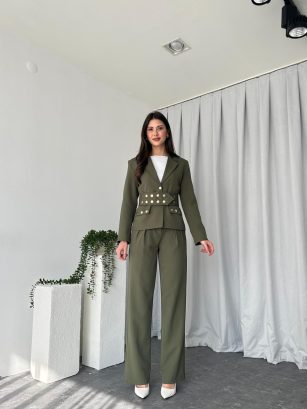 Kadın Haki Astrid Ceket Pantolon Takım