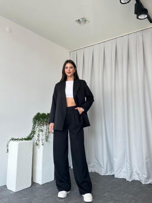 Kadın Oversize Siyah Aster Ceket Pantolon Takım