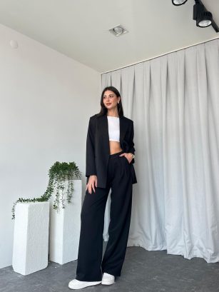 Kadın Oversize Siyah Aster Ceket Pantolon Takım