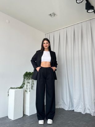 Kadın Oversize Siyah Aster Ceket Pantolon Takım