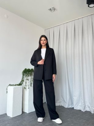 Kadın Oversize Siyah Aster Ceket Pantolon Takım