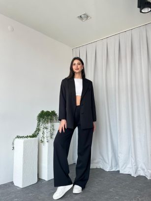 Kadın Oversize Siyah Aster Ceket Pantolon Takım