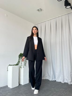 Kadın Oversize Siyah Aster Ceket Pantolon Takım