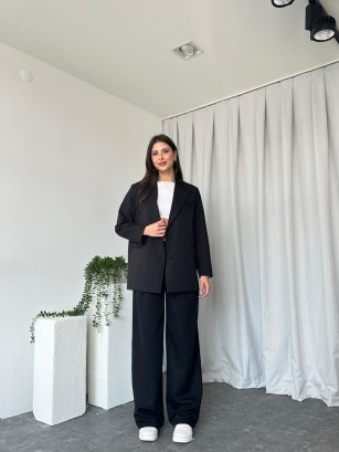 Kadın Oversize Siyah Aster Ceket Pantolon Takım