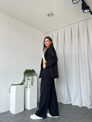 Kadın Oversize Siyah Aster Ceket Pantolon Takım