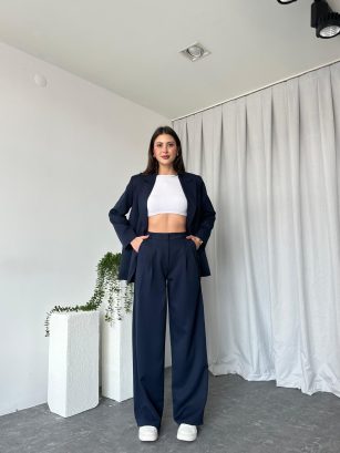 Kadın Oversize Lacivert Aster Ceket Pantolon Takım