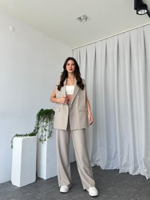 Kadın Amelia Taş Rengi Yelek Pantolon Takım