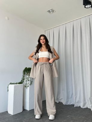 Kadın Amelia Taş Rengi Yelek Pantolon Takım