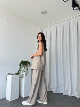 Kadın Amelia Taş Rengi Yelek Pantolon Takım