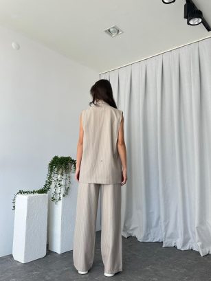 Kadın Amelia Taş Rengi Yelek Pantolon Takım