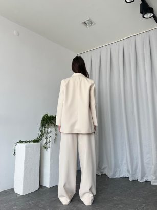 Kadın Oversize Krem Aster Ceket Pantolon Takım