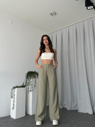 Kadın Haki Tensel Kumaş Pantolon