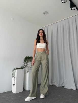 Kadın Haki Tensel Kumaş Pantolon