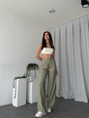 Kadın Haki Tensel Kumaş Pantolon