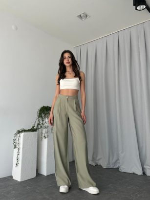 Kadın Haki Tensel Kumaş Pantolon