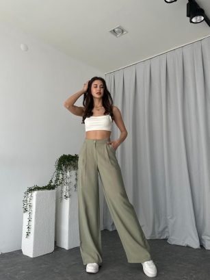 Kadın Haki Tensel Kumaş Pantolon