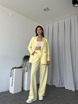 Kadın Sarı Oversize Ceket Pantolon Takım