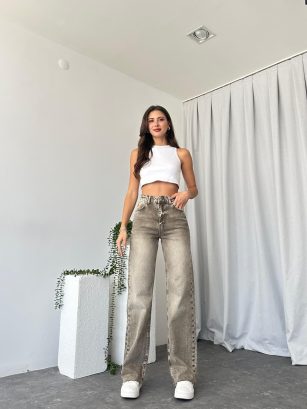 Kadın Kahve Tint Yıkama Wide Leg Jean