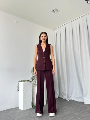 Kadın Bordo Elenie Yün Efekt Yelek-Takım Kadın Bordo Elenie Yün Efekt Yelek-Takım