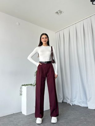 Ivy Bordo Yün Efekt Pantolon Ivy Bordo Yün Efekt Pantolon