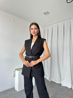 Kadın Siyah Yün Efekt Yelek