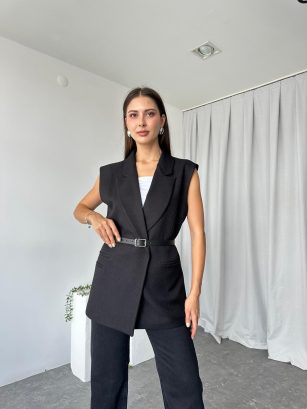 Kadın Siyah Yün Efekt Yelek